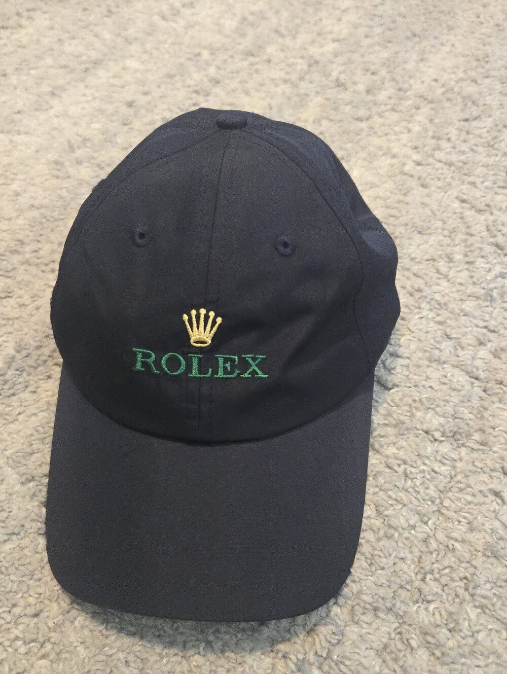 Authentic Rolex Navy Blue Microfiber Hat Cap Gold Crown Green Embroidered VIP